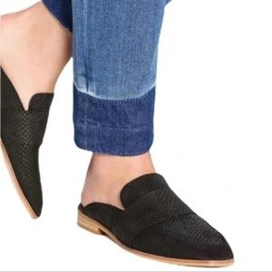 FREE PEOPLE Black Suede Leather Snake Embossed Loafer Mules Clog Slides Slip On